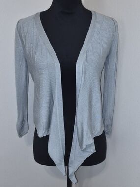 DKNY Light Gray Open Drape Lightweight Cardigan